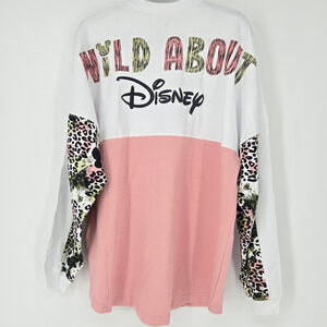 Disney Parks Wild About Disney Pink & White Animal Print Spirit Jersey Large NWT